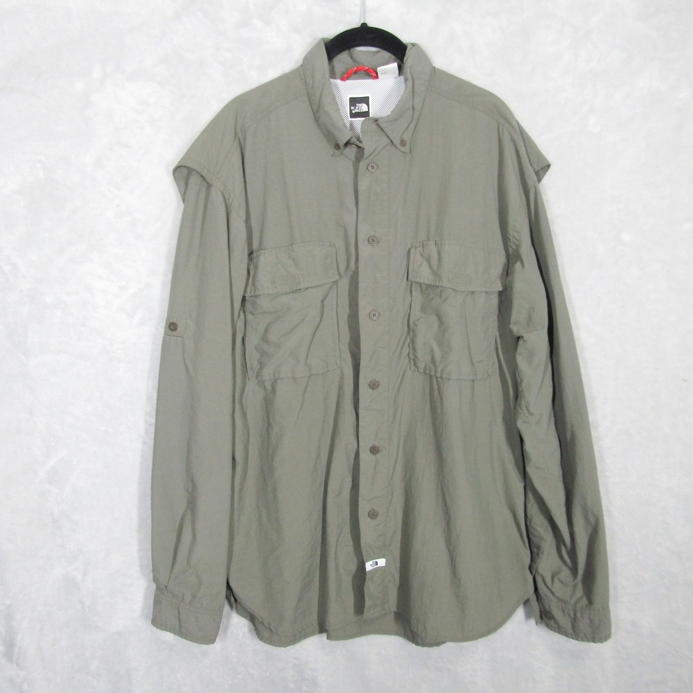 The North Face Mens L Convertible Sleeve Hiking Fishing Shirt Olive Green